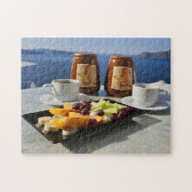 Kaffe, frukost och en vy Pussel