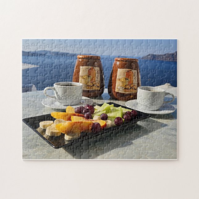 Kaffe, frukost och en vy Pussel (Horisontell)
