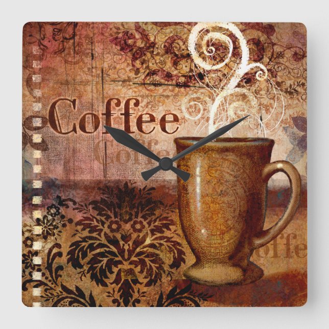 Kaffe Fyrkantig Klocka (Framsida)