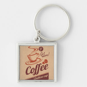 Kaffe Fyrkantig Silverfärgad Nyckelring