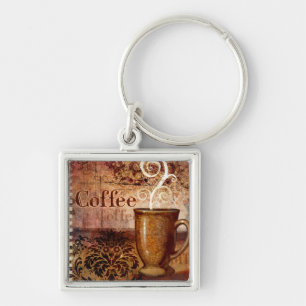Kaffe Fyrkantig Silverfärgad Nyckelring