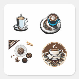 Kaffe Fyrkantigt Klistermärke
