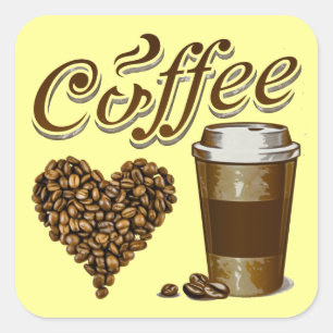 Kaffe Fyrkantigt Klistermärke