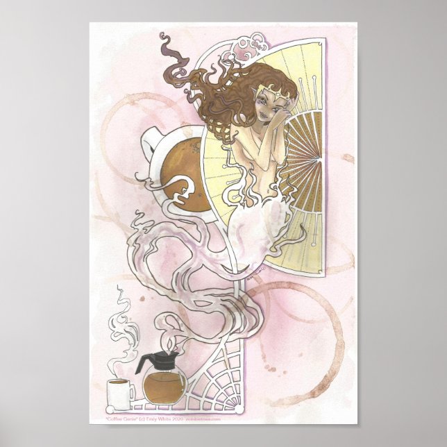 Kaffe Genie Fantasy Art nouveau rosa brun Poster (Framsidan)