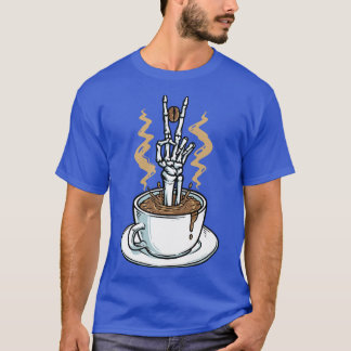 Kaffe ger mig fred, en fin kaffe Skeleton Hand T Shirt
