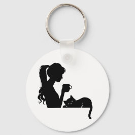 Kaffe Girl & Cat Silhouette Keychain Nyckelring