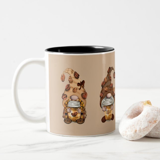 Kaffe Gnomes Brown Tan Cute Trendig Woodland Två-Tonad Mugg (Med munk)