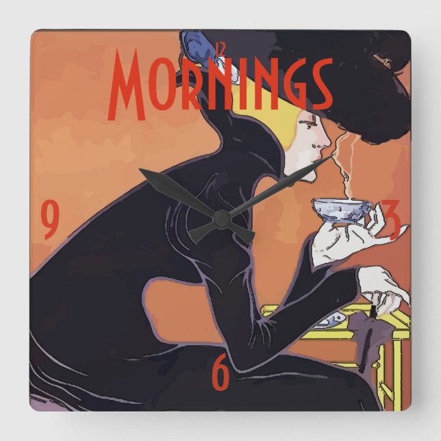 Kaffe God morgon Vintage Stil Fyrkantig Klocka (Framsida)