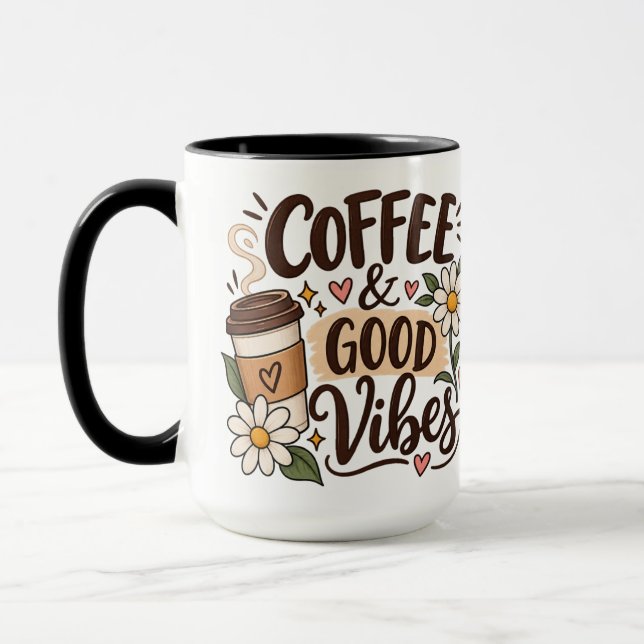Kaffe & God stämning Söt blomkruka för kaffe ☕🌸 Mugg (Vänster)