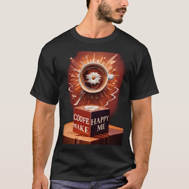 Kaffe gör mig Lycklig T-Shirt - Lustigt koffein (Framsida)