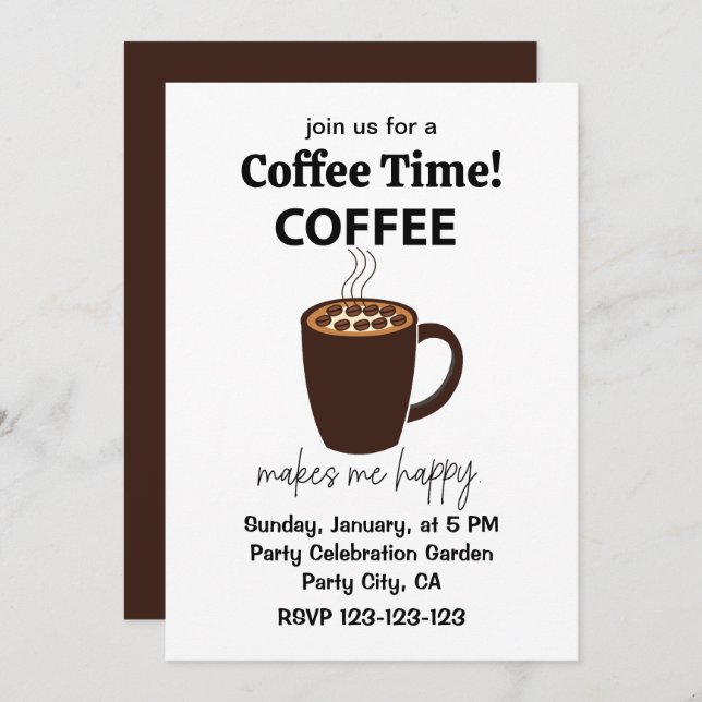 Kaffe gör mig till Lycklig-kaffe Inbjudningar (Fram/baksida)