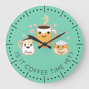 Kaffe, grädde och socker: kaffetid än? stor klocka