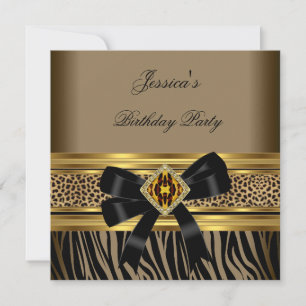 Kaffe Guld Svart Leopard Zebrafödelsedagsfest Inbjudningar