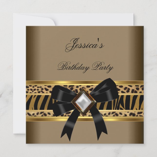 Kaffe Guld Svart Leopard Zebrafödelsedagsfest Inbjudningar (Framsida)