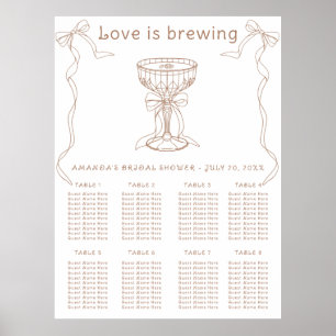 Kaffe Handritad bröllopsdusch sittplatskarta Poster