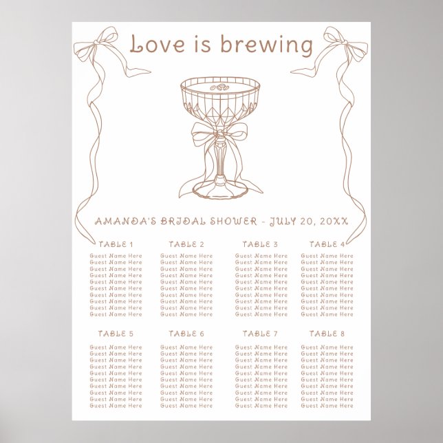 Kaffe Handritad bröllopsdusch sittplatskarta Poster (Framsidan)