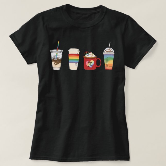 Kaffe-HBT-pride, HGBTQ latte Gay Lesbisk Tr T Shirt (Design framsida)