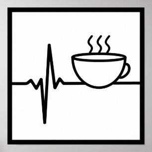 Kaffe Heart Beat line art för kaffe Älskare Poster