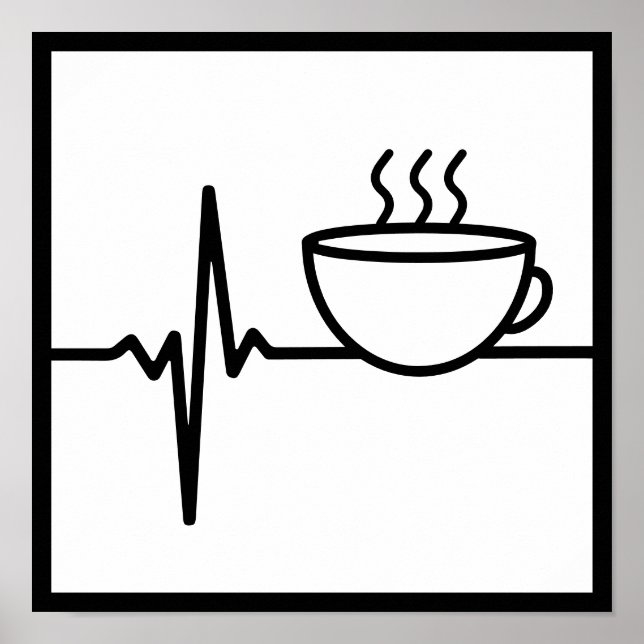 Kaffe Heart Beat line art för kaffe Älskare Poster (Framsidan)
