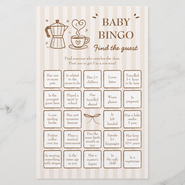 Kaffe - hitta gästen Baby Bingo-spelet (Framsida)