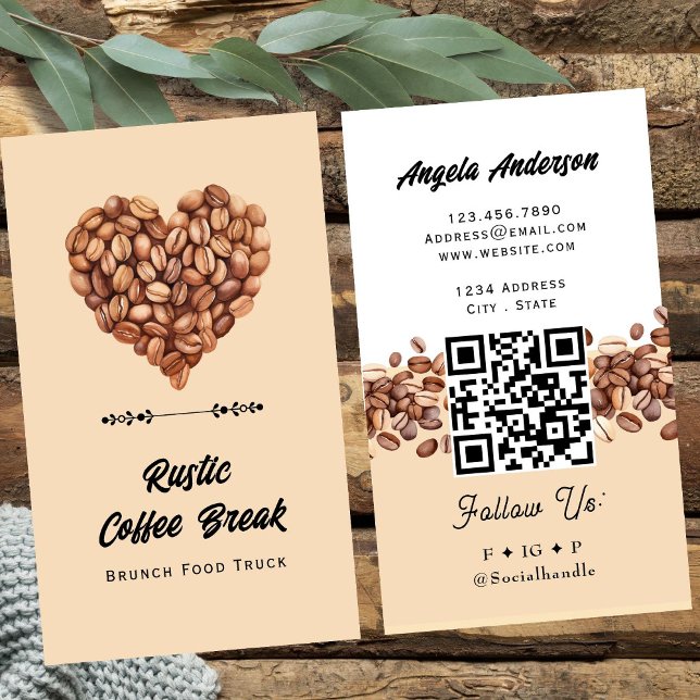 Kaffe Hjärta Trendig QR-kod och Webbplats Visitkort (Skapare uppladdad)