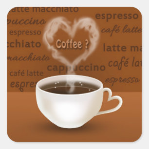 Kaffe? Hjärtformade rök Fyrkantigt Klistermärke