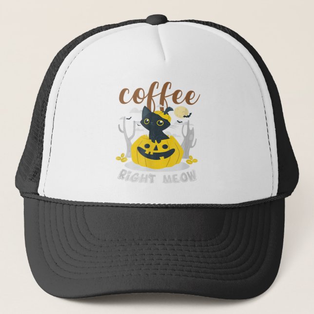 Kaffe Höger Meow Cat Caffeine Funny Halloween Ee Keps (Framsida)