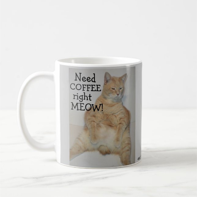 Kaffe Höger Meow! Tjock Manx Cat Sitta Funny Kaffemugg (Vänster)