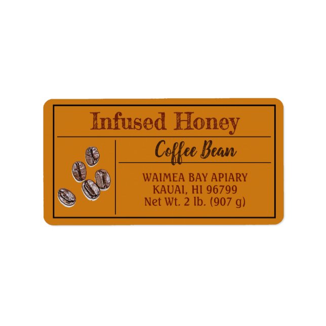 Kaffe, honung, Mörk Amber Adressetikett (Framsidan)