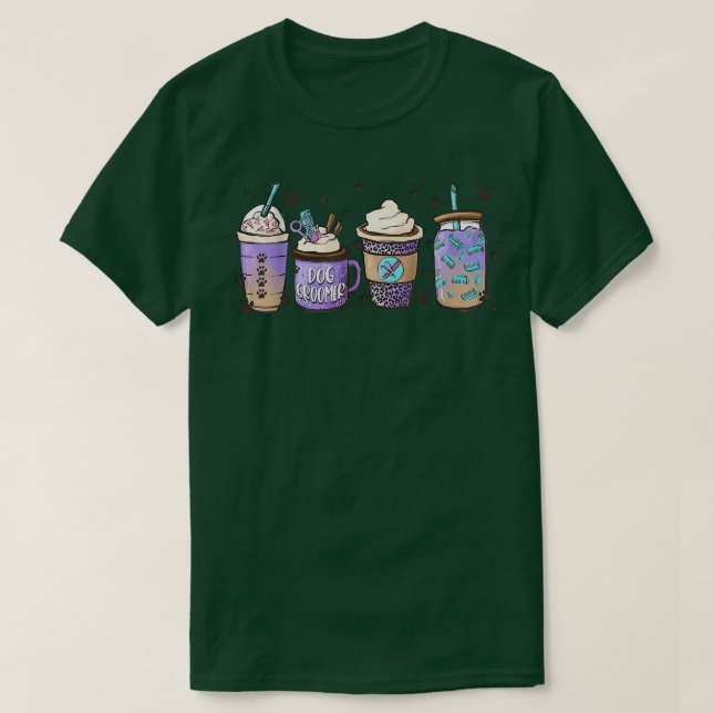 Kaffe Hund Grooming Groomer Latte Leopard T Shirt (Design framsida)