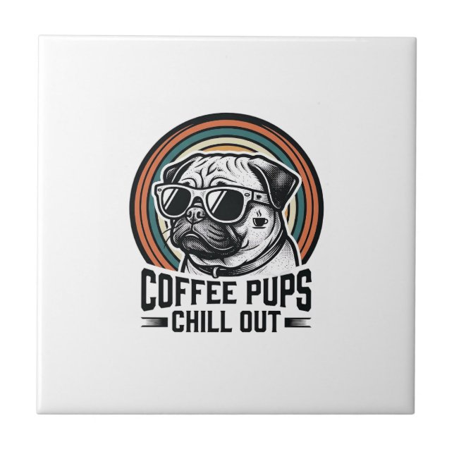 Kaffe Hund Tröja Retro Chill Mops Grafisk_1 Kakelplatta (Framsidan)