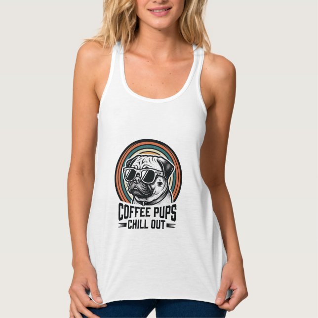 Kaffe Hund Tröja Retro Chill Mops Grafisk_1 Linne Med Racerback (Framsida)
