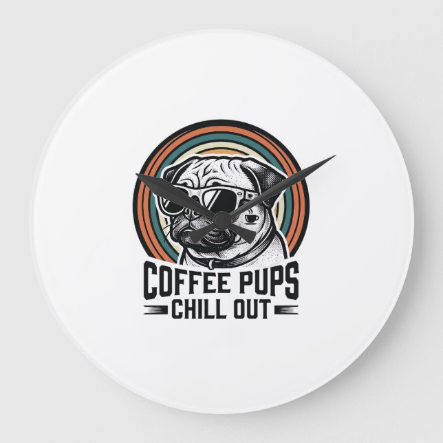 Kaffe Hund Tröja Retro Chill Mops Grafisk_1 Stor Klocka (Framsida)