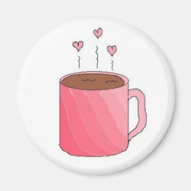 Kaffe i en snygg rosa kopp magnet (Framsidan)