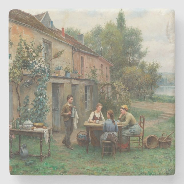 Kaffe i Garden (Fransk liggande) Stenunderlägg (Framsidan)