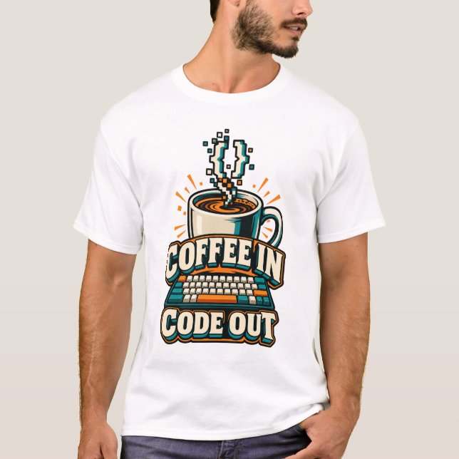 Kaffe i kod ut Retro programmerare T Shirt (Framsida)