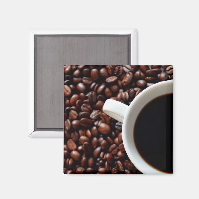 Kaffe i Kopp och kaffebönor Magnet (Front/Back)