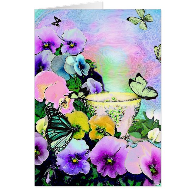 Kaffe i trädgården hälsningskort (Framsidan)