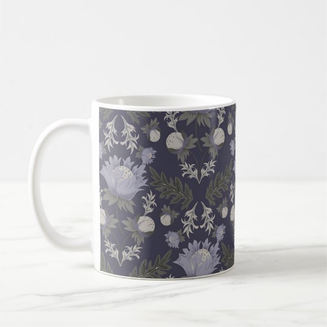 Kaffe i vintageblå färg med botaniskt mönster kaffemugg (Vänster)