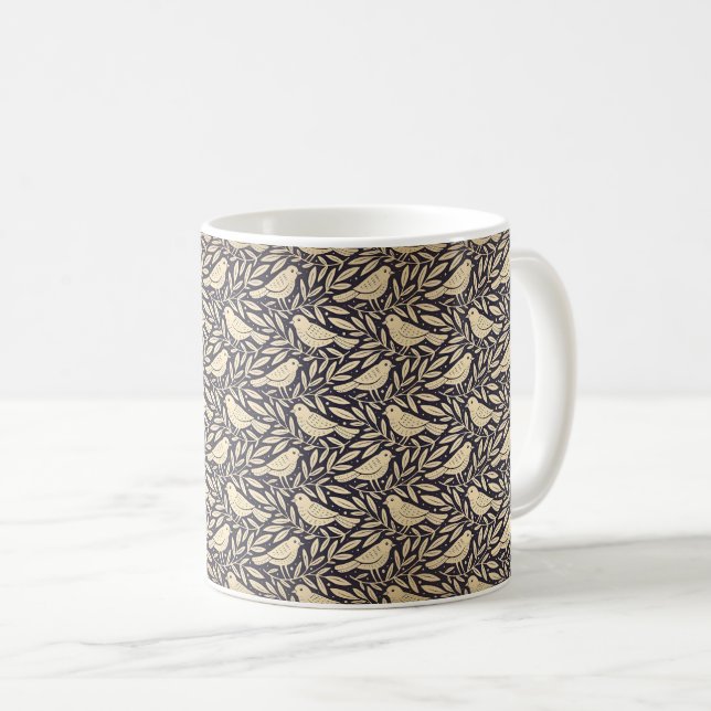 Kaffe i vintageblå färg med botaniskt mönster kaffemugg (Framsida höger)