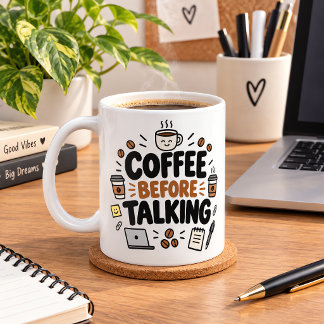 Kaffe innan man pratar Roligt kontors kaffemugg