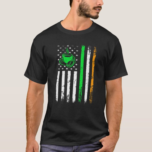 Kaffe Irish American Flagga St patrick's day Manar T Shirt (Framsida)