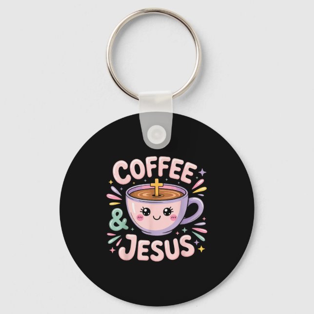 Kaffe & Jesus Kristet Tro Mugg Kors  Nyckelring (Framsida)