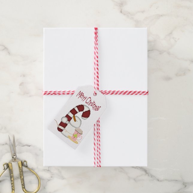 Kaffe juletiketter Candy cane Snögubbe Presentetikett (Med Snöre)