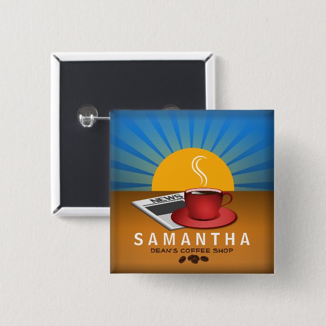 Kaffe - kafépersonal ID Namn bricka Square Badge Knapp (Framsida & baksida)