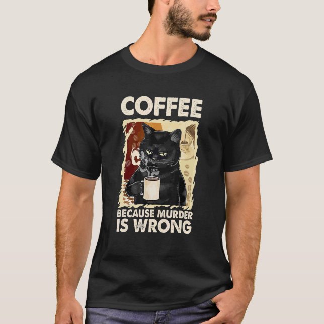 Kaffe Kaffe Söt Katt V-hals T Shirt (Framsida)