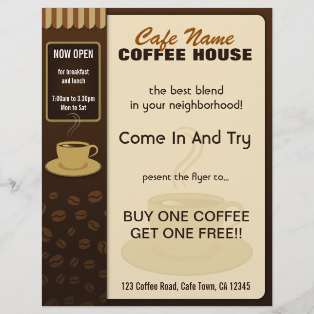 Kaffe, kaffekaffekaffe, Kopp Flyers och kaffe-meny (Framsidan)