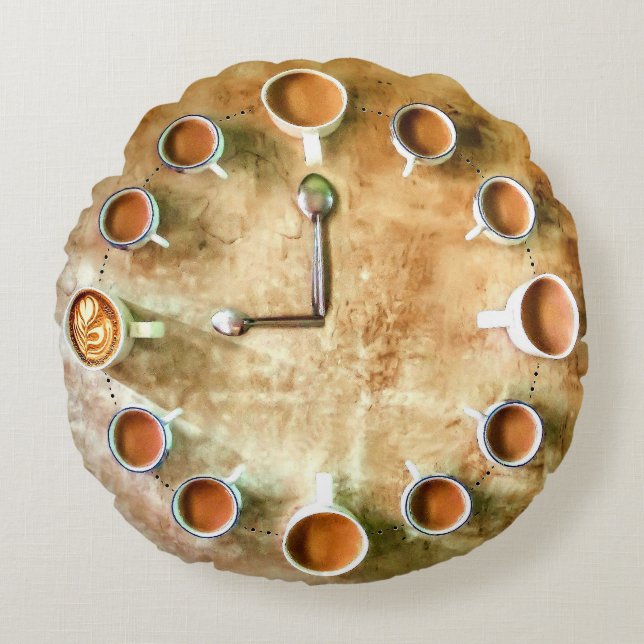 Kaffe-kaffetidsklockan kopp, rustik brun rund kudde (Framsidan)