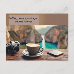 Kaffe, Kamera, Mod, Resefotograf Citat Vykort