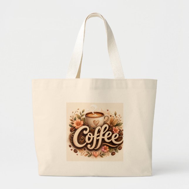 Kaffe Kärlek Blommig Jumbo Tygkasse (Framsidan)